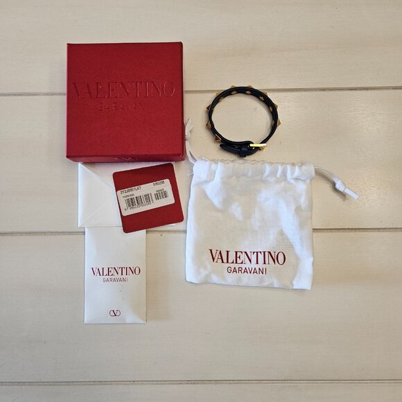 Valentino Garavani Leather Rockstud Bracelet - Blue and Gold - Picture 2 of 8